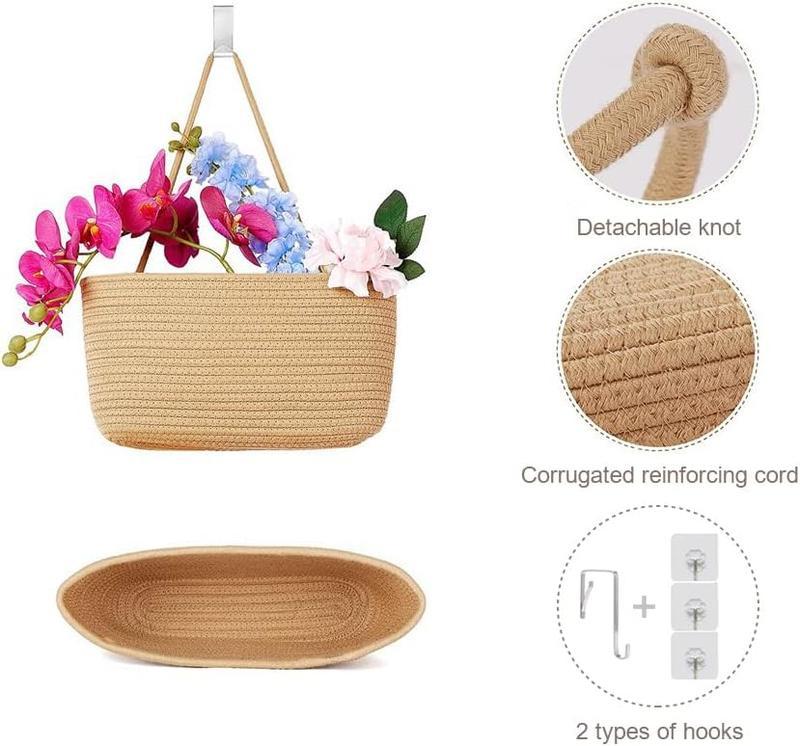 Woven cotton 3-Tier Over the Door Basket, Wall-Mounted Jute Storage Organizer – Decorative Nursery Baskets, Perfect for Busy Mom/Dad to Store Diapers & Toys small basket Gift Hook laundry basket house organizers