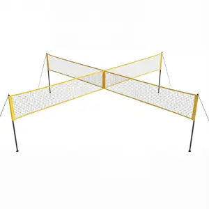 Portable 4-Way Volleyball & Badminton Net Set – 14FT Adjustable Height Outdoor Game Kit with PE Net, Iron Frame, Ball, Pump, Hammer, Carry Bag – Ideal for Backyard, Beach, Lawn, Family & Youth Team Sports
