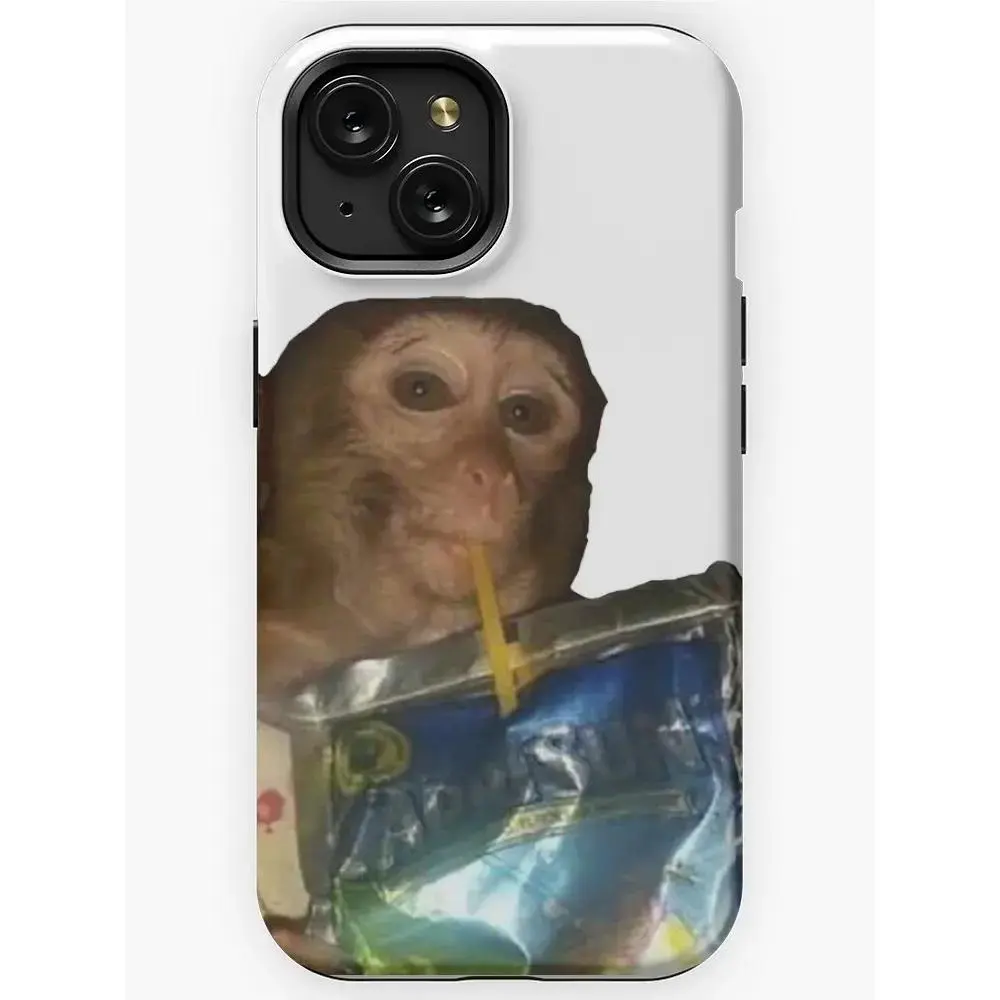 Monkey sipping caprisun meme Phone Case, Cover for iphone 17 phone case 16 pro max 15 Plus 14 13 12 11 and Samsung S26Ultra S25Plus S24 S23 S22 Cute,clear,military-grade,high-end,durable,shockproof,and drop-resistant 2-in-1 glossy phone case
