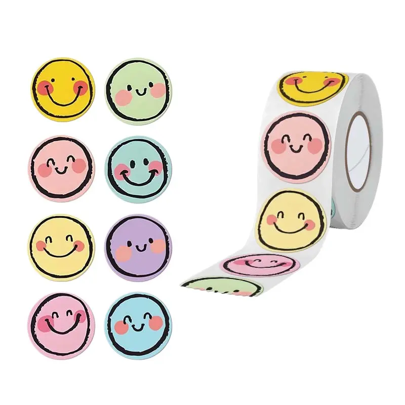 500 Colorful Fun Smile Face Paper Stickers, Round, Various Colors, Teacher, Parent, Classroom, Learning Rewards, Gift Tags, Office Packaging