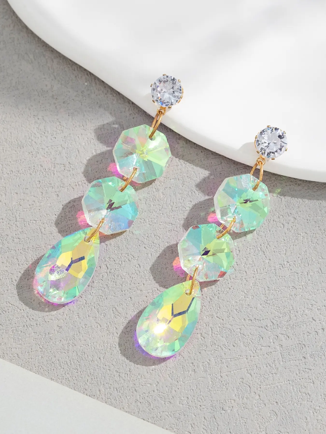 1 pair Mermaid Tears Aurora Holographic Dangle Earrings Chunky Crystal Drop Earrings Fairy Jewelry