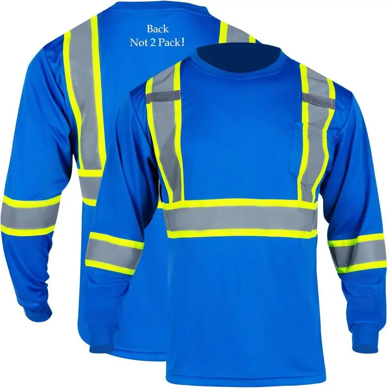 Men's High Visibility Long Sleeve Safety Shirt Reflective Breathable Work T Shirt for Construction Road Work Warehouse Utility and Outdoor Jobs