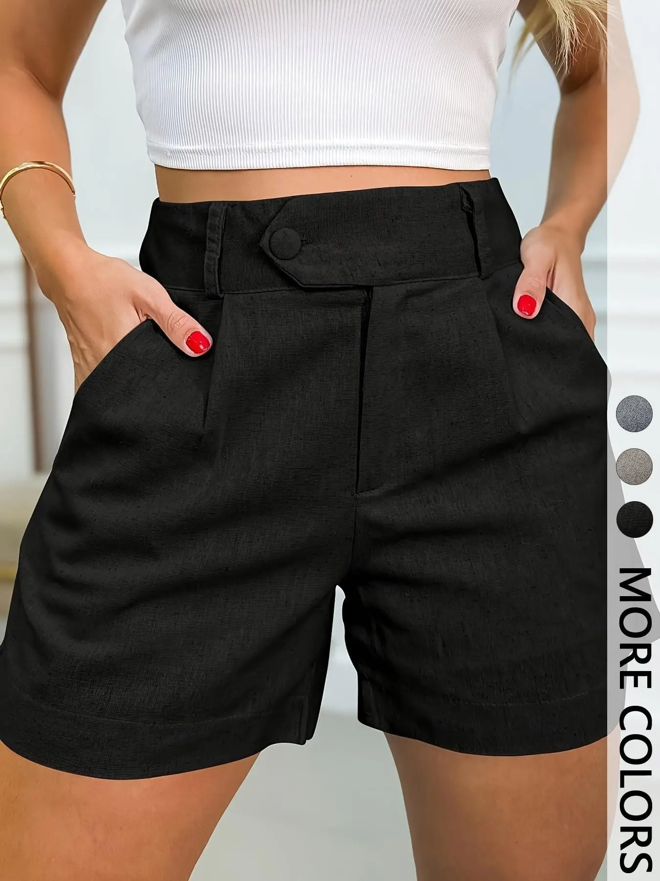 Women's High-Waisted Button Front Loose Fit Solid Color Shorts, Everyday Short, Comfortable and Stylish Summer Bottoms, Perfect for Casual Wear