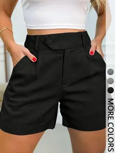 Women's High-Waisted Button Front Loose Fit Solid Color Shorts, Everyday Short, Comfortable and Stylish Summer Bottoms, Perfect for Casual Wear