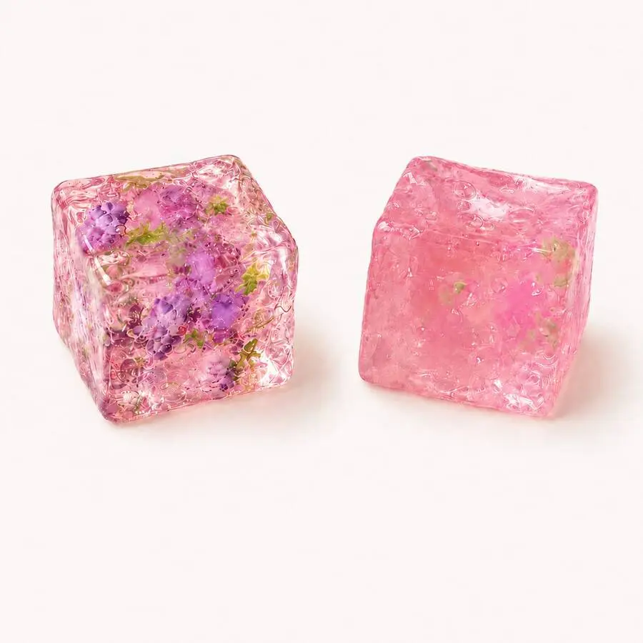 Transparent  Grape Flower Cube Party Favors, Jelly-Like Ice Cube Shaped Decorative Ornaments, Suitable For Birthday Party Return Gifts, Gift Bag Fillers, Tabletop Decor And Photo Props
