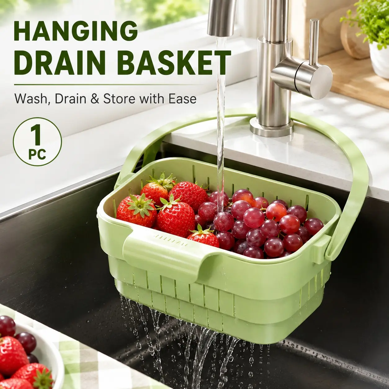 Multi-Functional Expandable Draining Basket, Wall-Mounted Vegetable Washer, Thickened Water Filter Rack, Kitchen Fruit Washing Bowl, Space-Saving