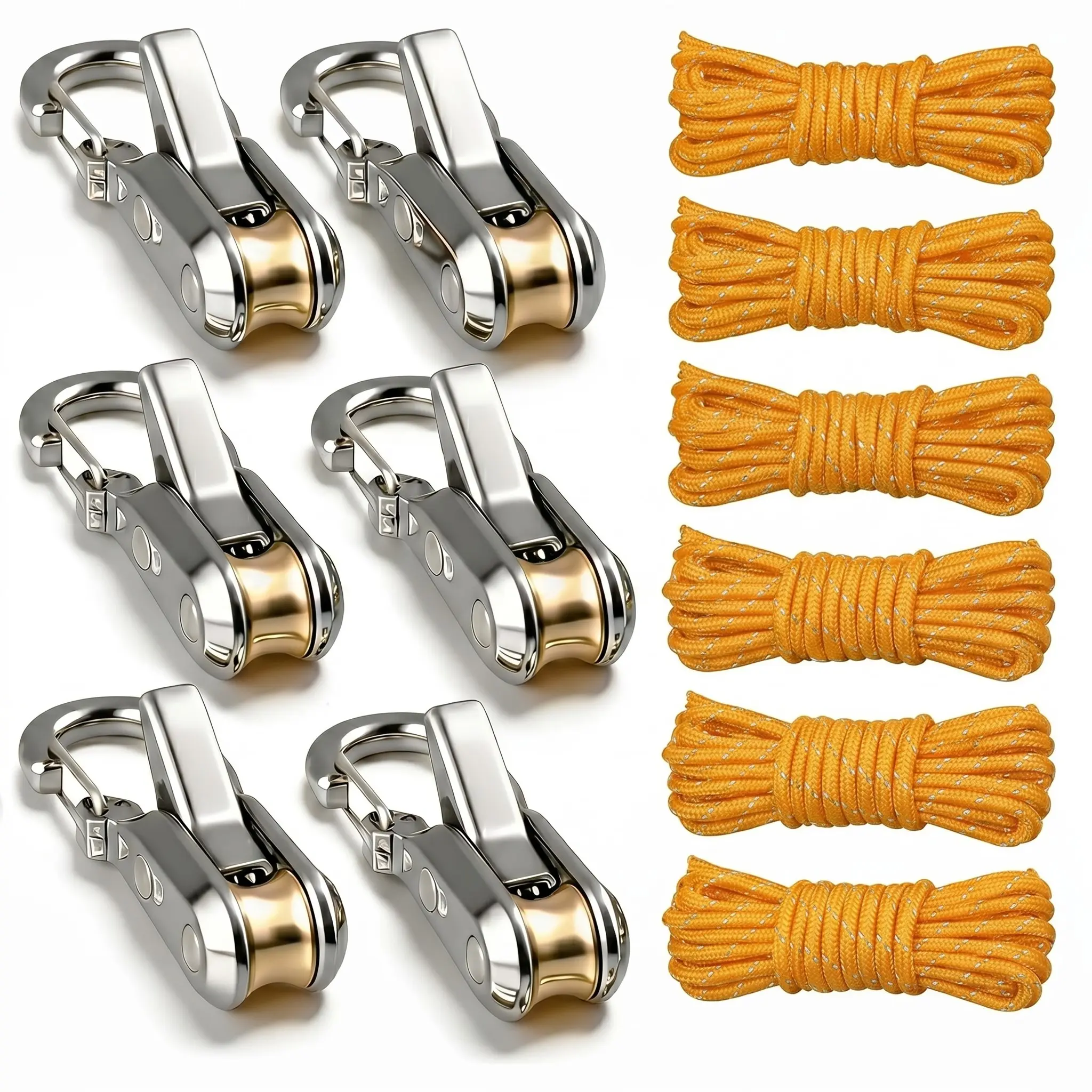 6-Piece Rope Set with Roller Tensioner and Carabiner, Ideal for Camping, Kayaking, and Outdoor Activities, Durable and Versatile Gear