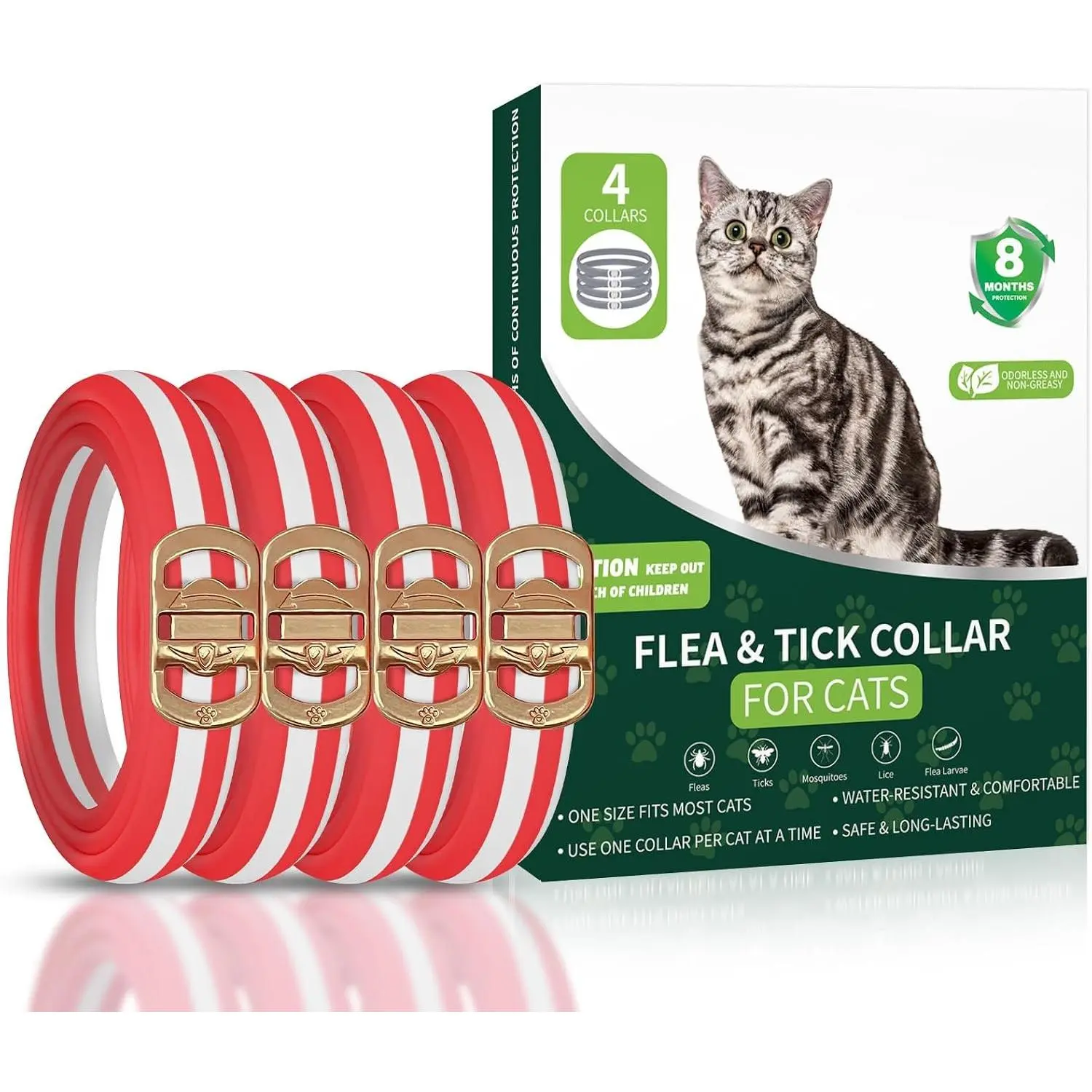 4 Pack Adjustable Waterproof Flea and Tick Collar for Cats, 32 Months Long Lasting Flea Prevention and Treatment for Cats