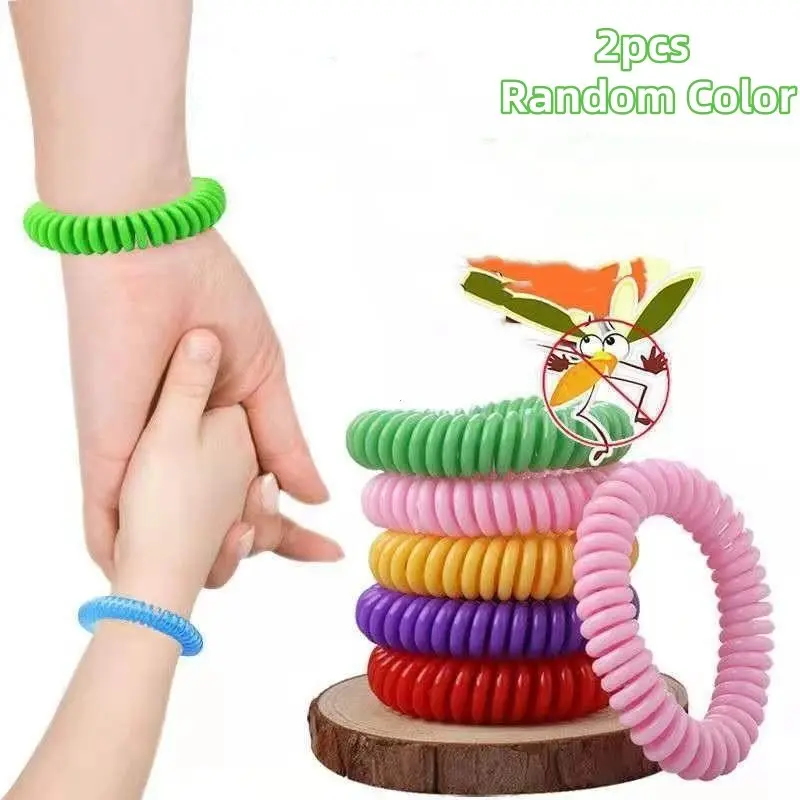 2-Pack Random Color Mosquito Repellent Bracelets, Eva Plant Essential Oil Bracelet, Adjustable Anti-Mosquito Band for Kids & Adults, Outdoor Essentials