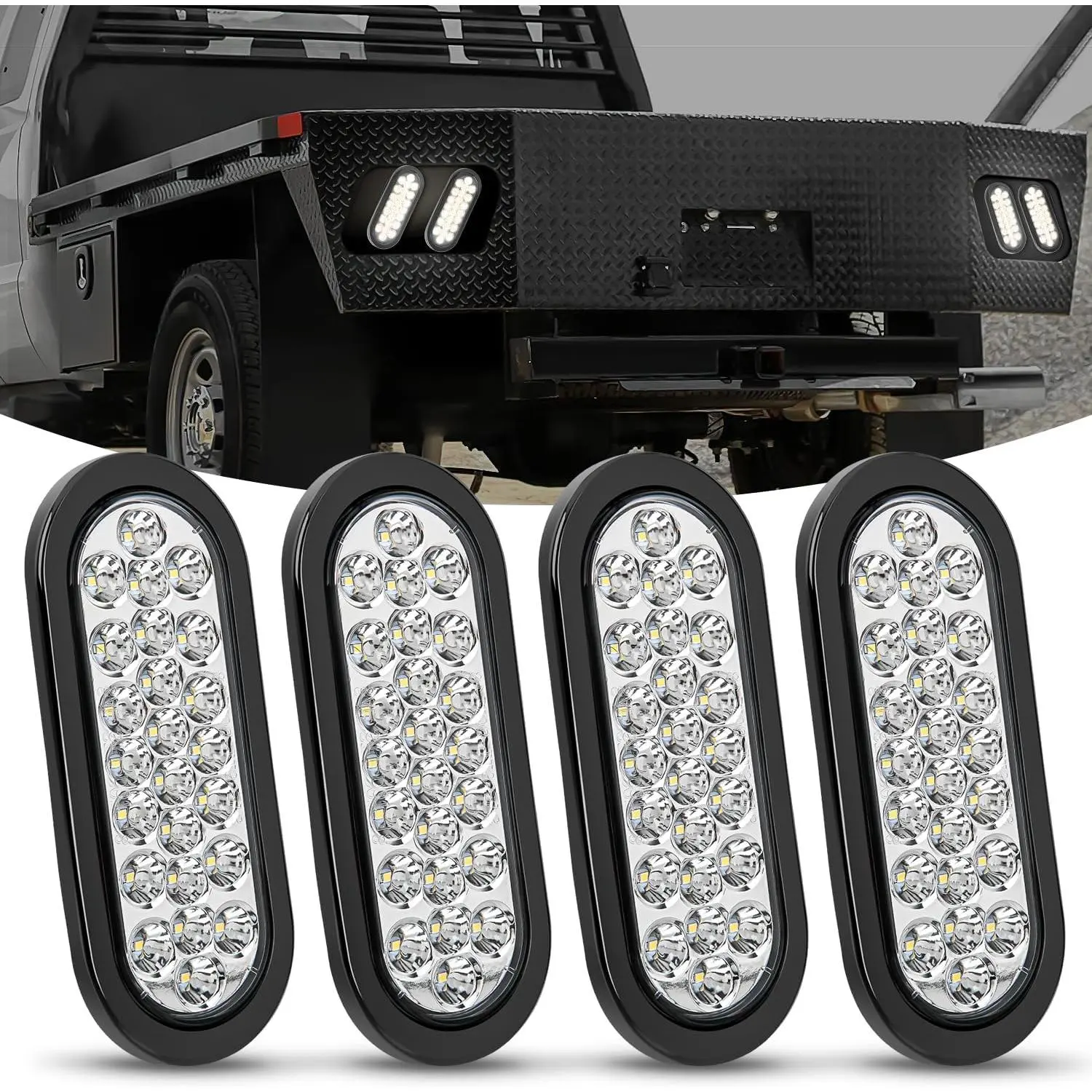 Nilight 6-Inch Oval LED Tailgate Lights Kit, 4PCS 24-LED Bright White Backup Reverse Lights with Flush Mount Grommets & Plugs, IP67 Waterproof, 12V for Truck, RV, Horse Trailer, Boats, Tractors, Dump Truck, Travel Trailer