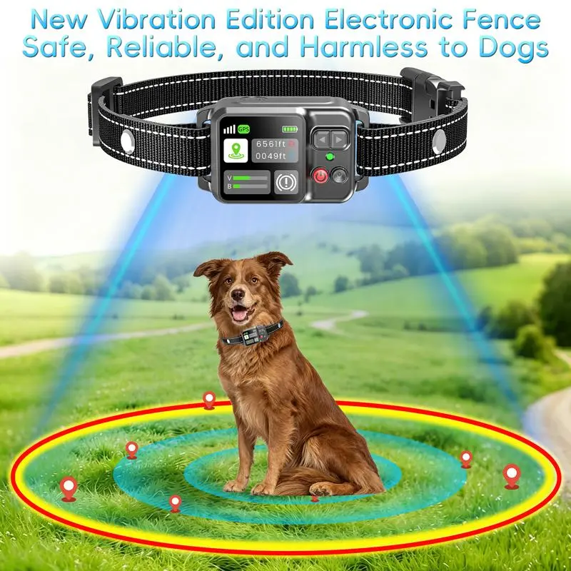 GPS Wireless Dog Fence Collar System, No-Shock Invisible Fence for Dogs, Adjustable Range 49-6561ft, 3 Humane Training Modes, Safe & Reliable, Rechargeable Collar, Waterproof Pet Containment System for Outdoor Use