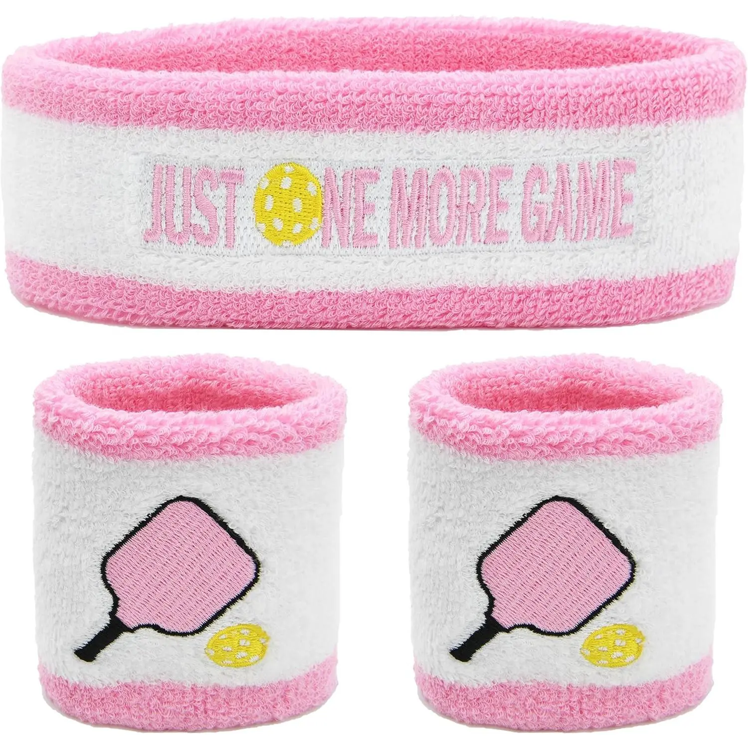 3 Pcs Pickleball Sweatband Set Men Women, Moisture Wicking Sweat Absorbent 2 Wristbands and 1 Headband for Basketball Tennis, Great Gift for Sports