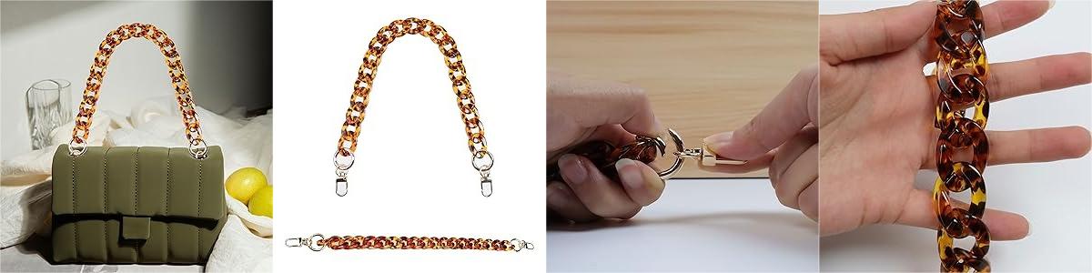 BASIC SUPPLY BY-405 15" Short Thick Resin Purse Bag Handle Shoulder Strap Replacement, Handbag Decoration Chain, Bag Accessories Charms (Leopard with Gold Buckle)