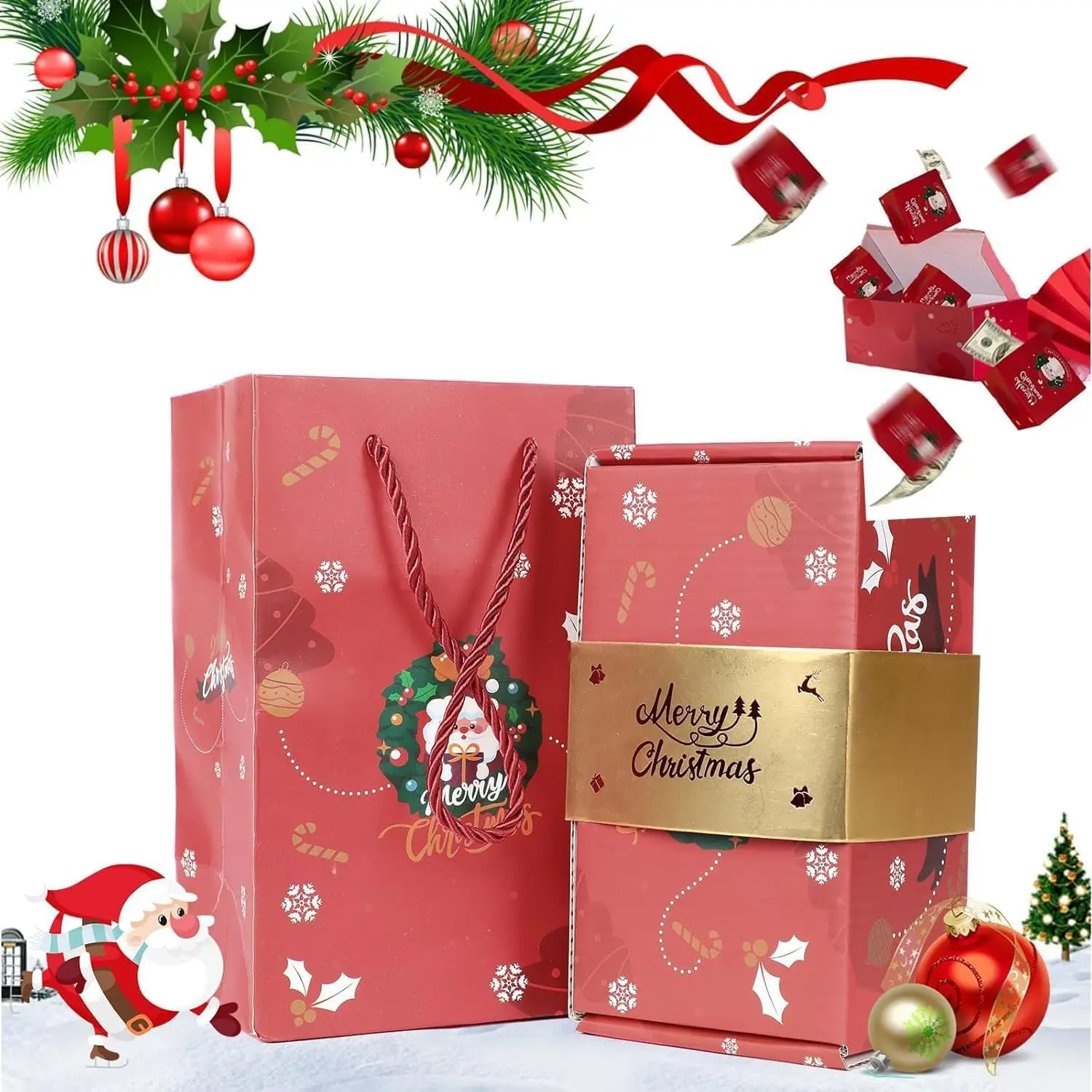 Surprise Gift Box - Merry Christmas Money Explosion Box, 10 Bounces Folding Bouncing for Christmas