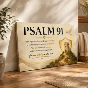 Psalm 91 Wall Art for Living Room Bedroom Prayer Room, Christian Scripture Canvas Poster, Faith Protection Quote Print, Religious Home Office Decor, Unframed Canvas Poster or Framed Canvas Wrap