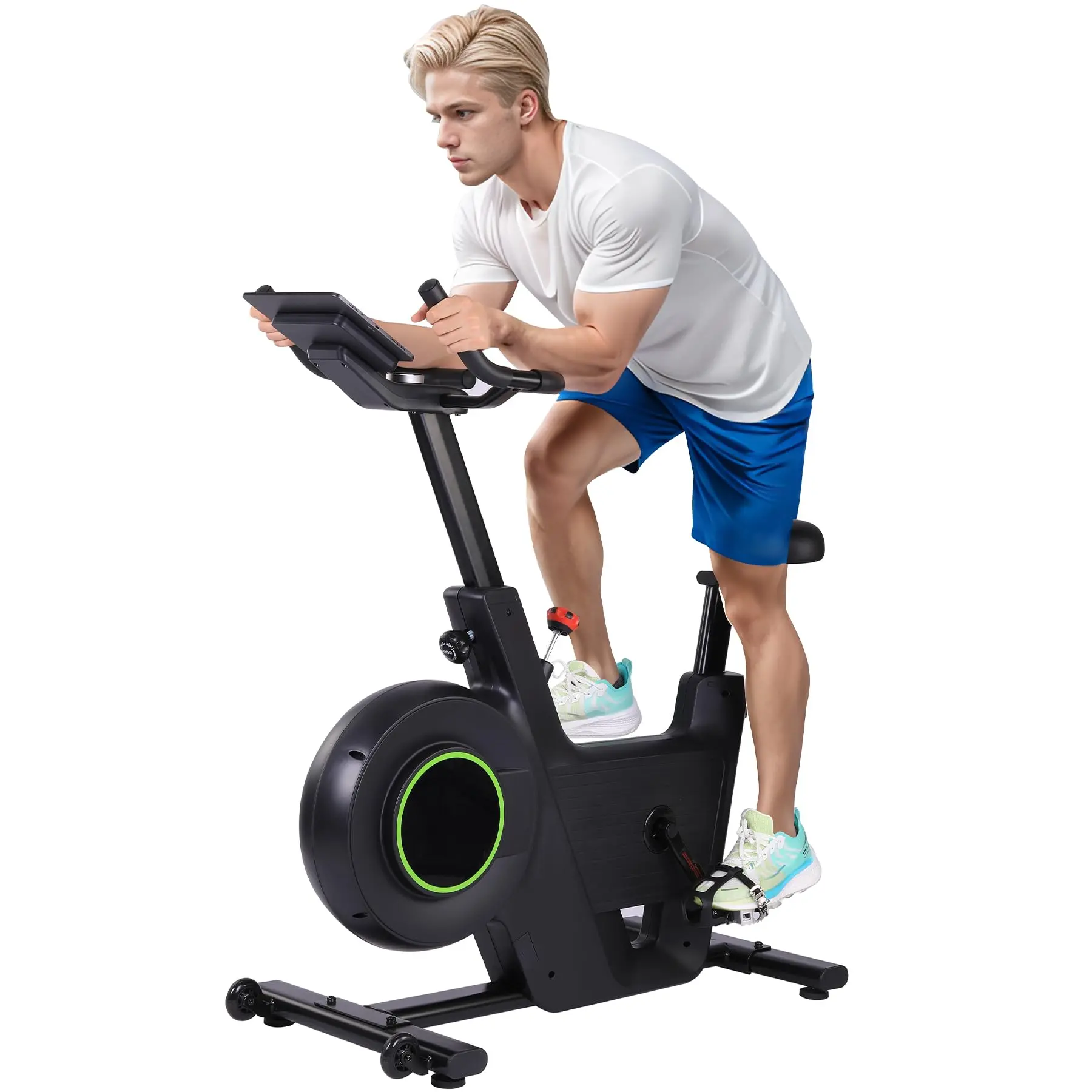 Magnetic Resistance Exercise Bike with Front-Drive Flywheel – 350 lb Capacity, Quiet Belt Drive, Black and Green