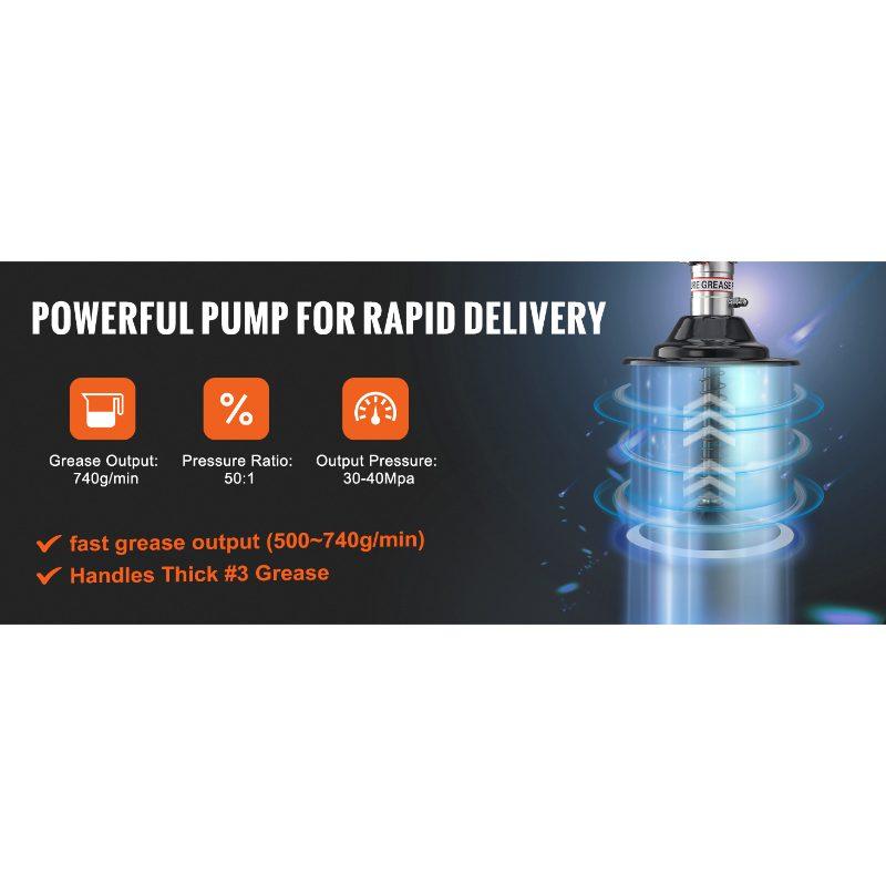 VEVOR Grease Pump, 5 Gallon 20L, Air Operated Grease Pump with 13 ft High Pressure Hose and Grease Gun, Pneumatic Grease Bucket Pump with Wheels, Portable Lubrication Grease Pump 50: 1 Pressure Ratio