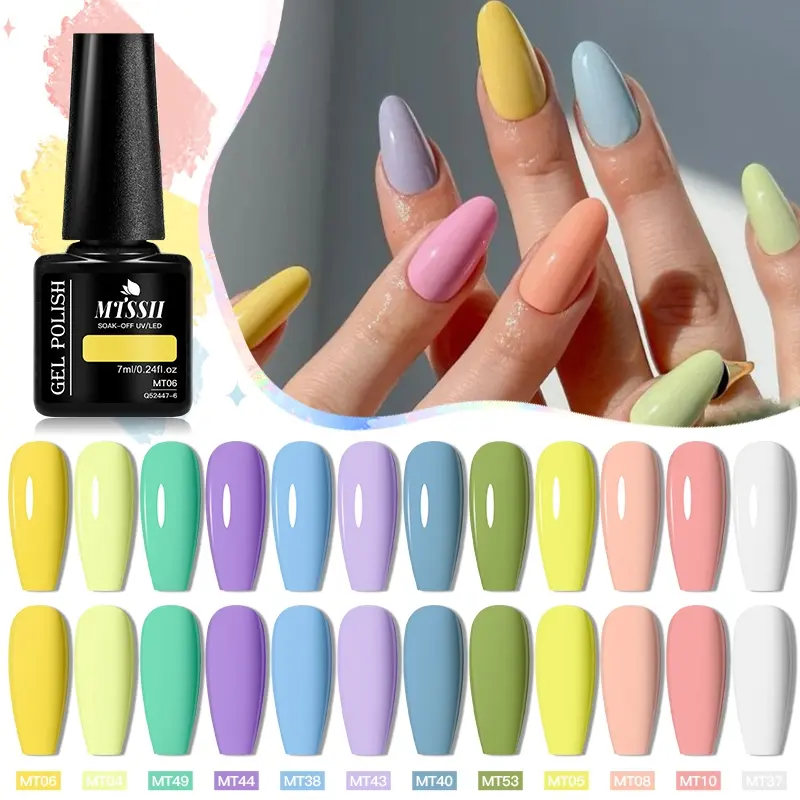 MTSSII 12-Color Popular Candy Dreamcolor Gel Nail Polish, Pink Yellow Blue Gel Nail Polish High Gloss Soak Off Gel Polish Nail Art Design Manicure Salon DIY Home Gift for Women