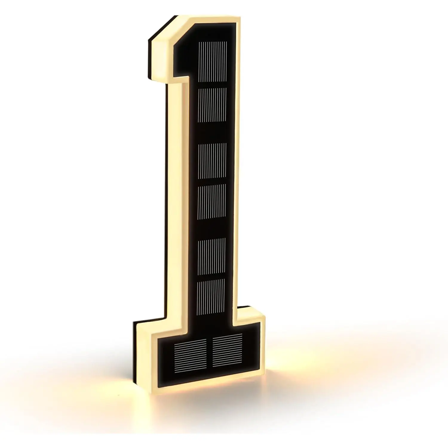 9" Solar Powered House Numbers for Outside Light Up, CARPESUN Waterproof Modern LED Backlit Address Signs, 300LM Large Exterior Illuminated Number Plate for Door, Home, Apartment, Mailbox (1-Black, 9 Inch)
