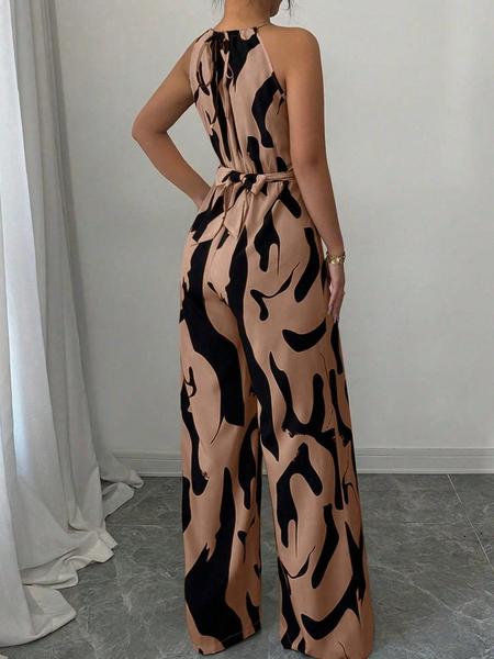 Women's Elegant Abstract Bodycon Jumpsuit, Sleeveless Summer, Fitted Style for Parties & Formal Events, Moderate Fabric Thickness