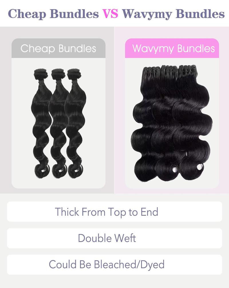 Wavymy Body Wave Budget Fridendly Brazilian Virgin 100% Human Hair Bundles Yaki Straight Quick Weave Sew In/Glue In Viral Hair Bundles Natural Color