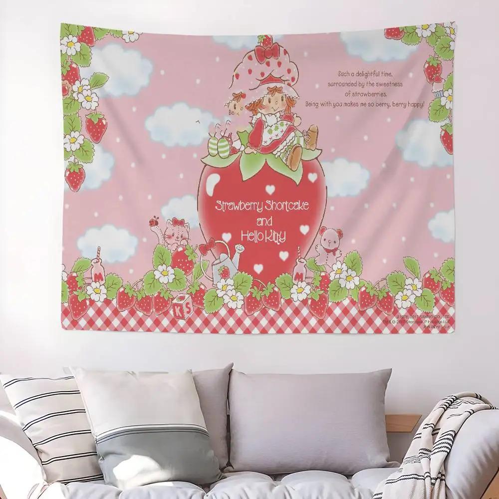 S-Strawberry Cartoon S-Shortcake Girl DIY Wall Tapestry Hanging Tarot Hippie Wall Rugs Dorm Home Decor