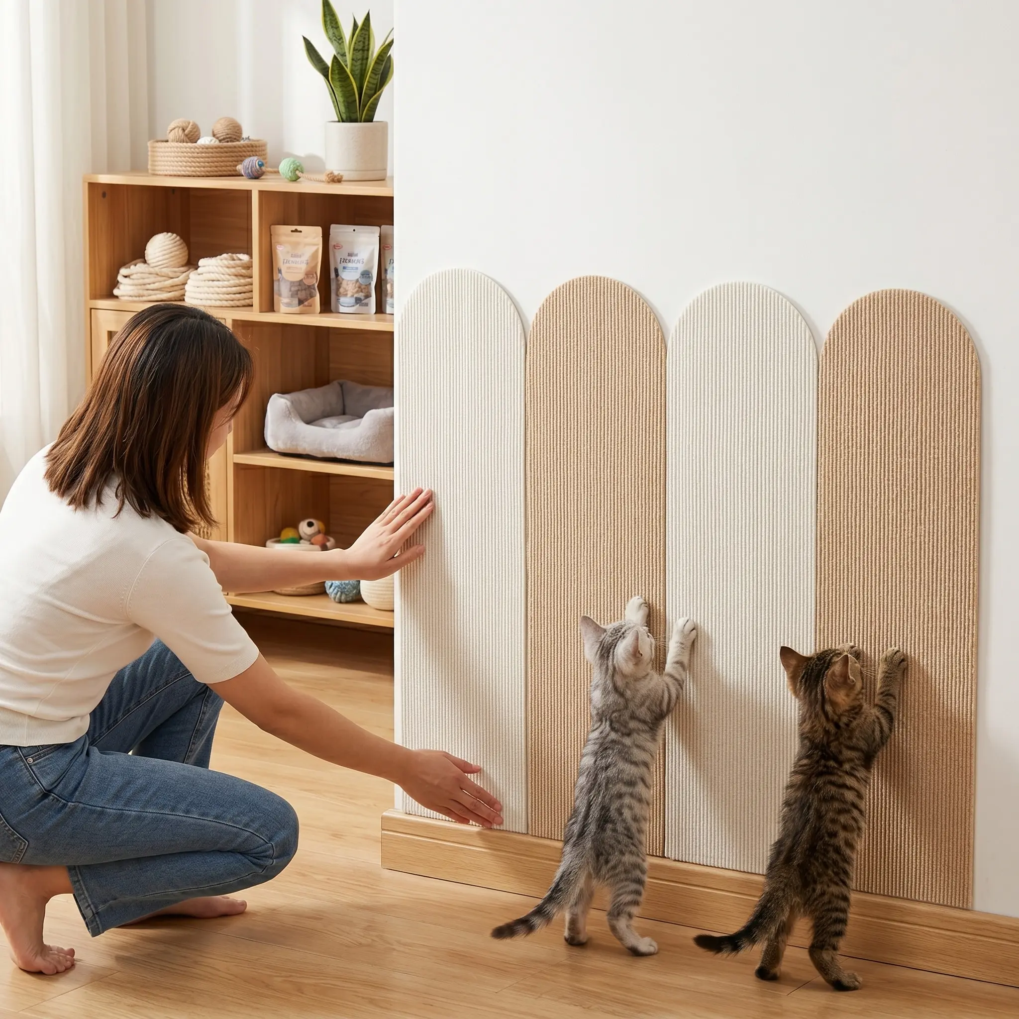4-Pack Self-Adhesive Cat Scratch Pads, Multi-Color, Quiet Textured, Thick Material, No Drilling, Wall Protection, Pet Furniture, All Seasons