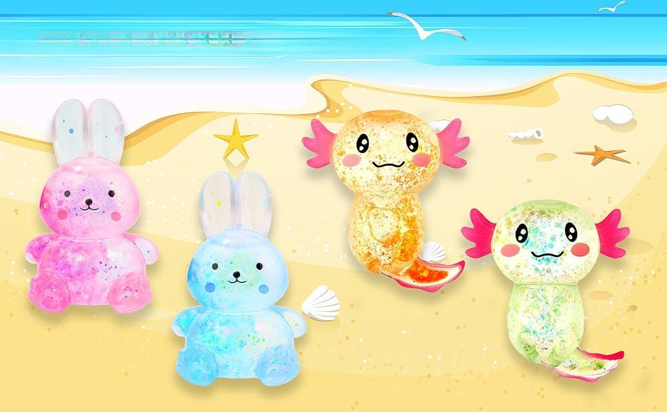 Squishy Fidget Stress Ball -  Squeeze Sensory Axolotl Toys, Axolotl Squishy Sugar Stress Ball Toys for Adults Kid, Glitter Salamander Gift for Party Birthday Christmas