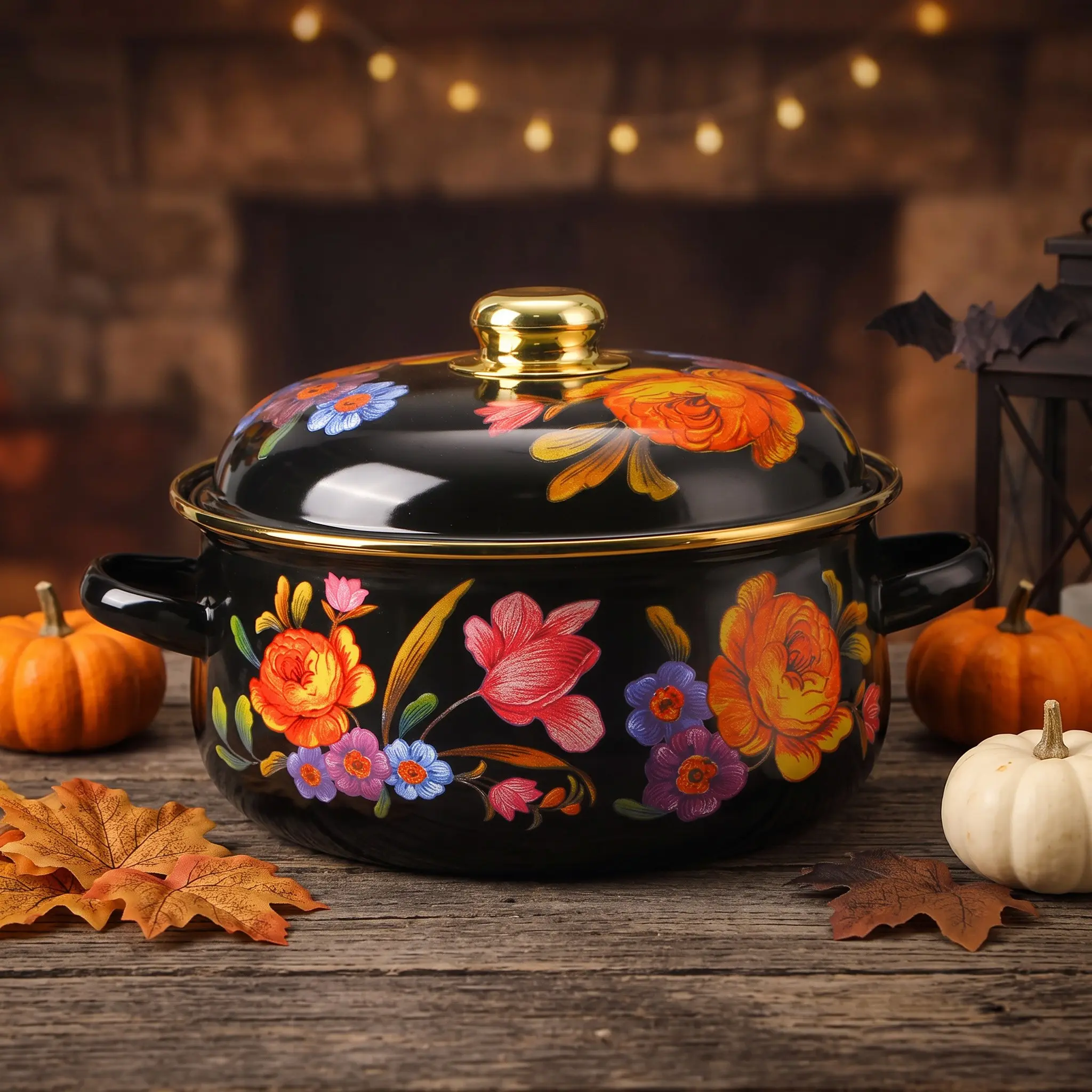 Halloween Festival Enamel Multi-Functional Cook Pot, Soup Pot, Stew Pot, Food Container, Non-Stick, Easy Clean, Kitchen & Outdoor Use