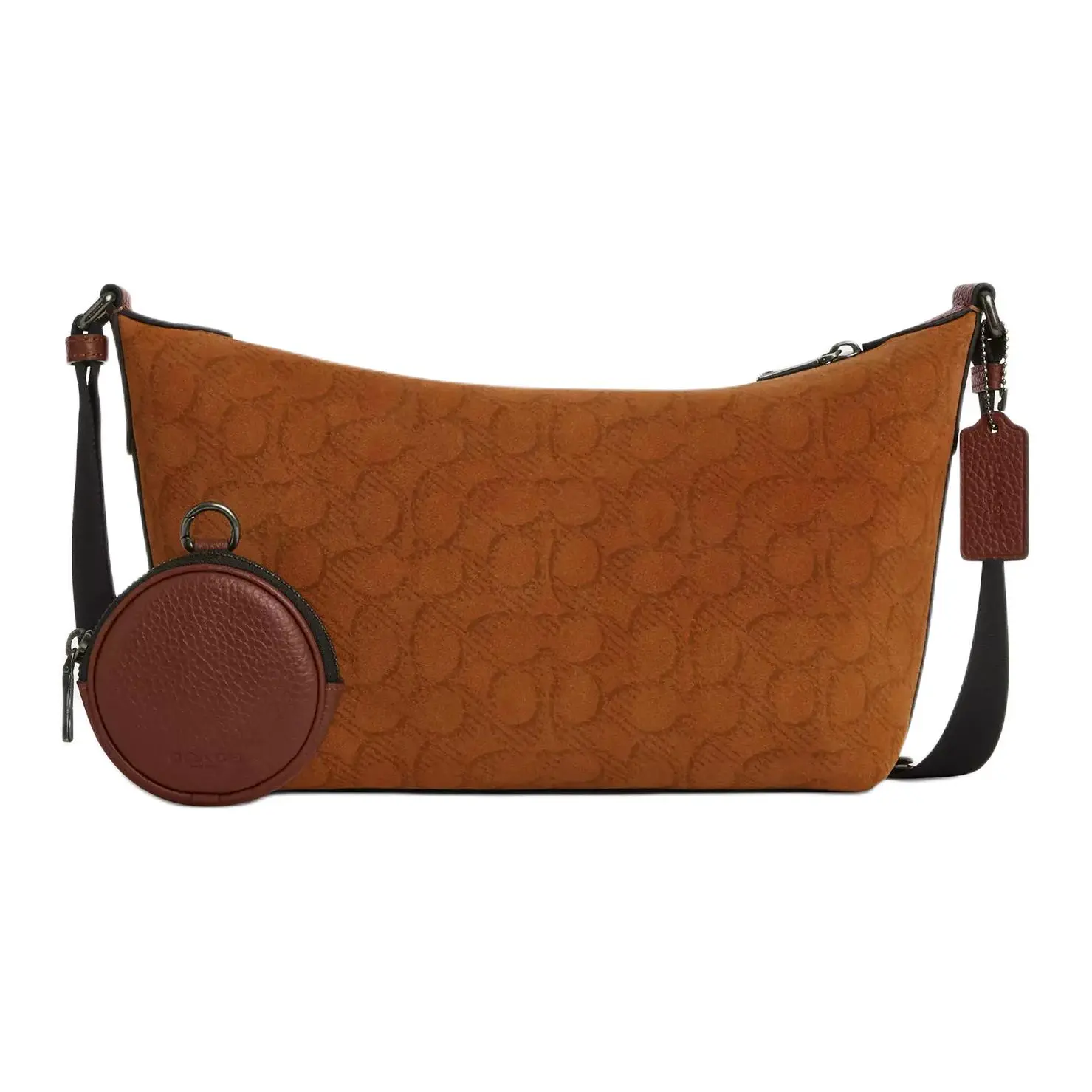 COACH Finn 25 Pouch Handbag for Women – Metallic-Finished Suede and Pebbled Leather Crossbody Bag in Caramel