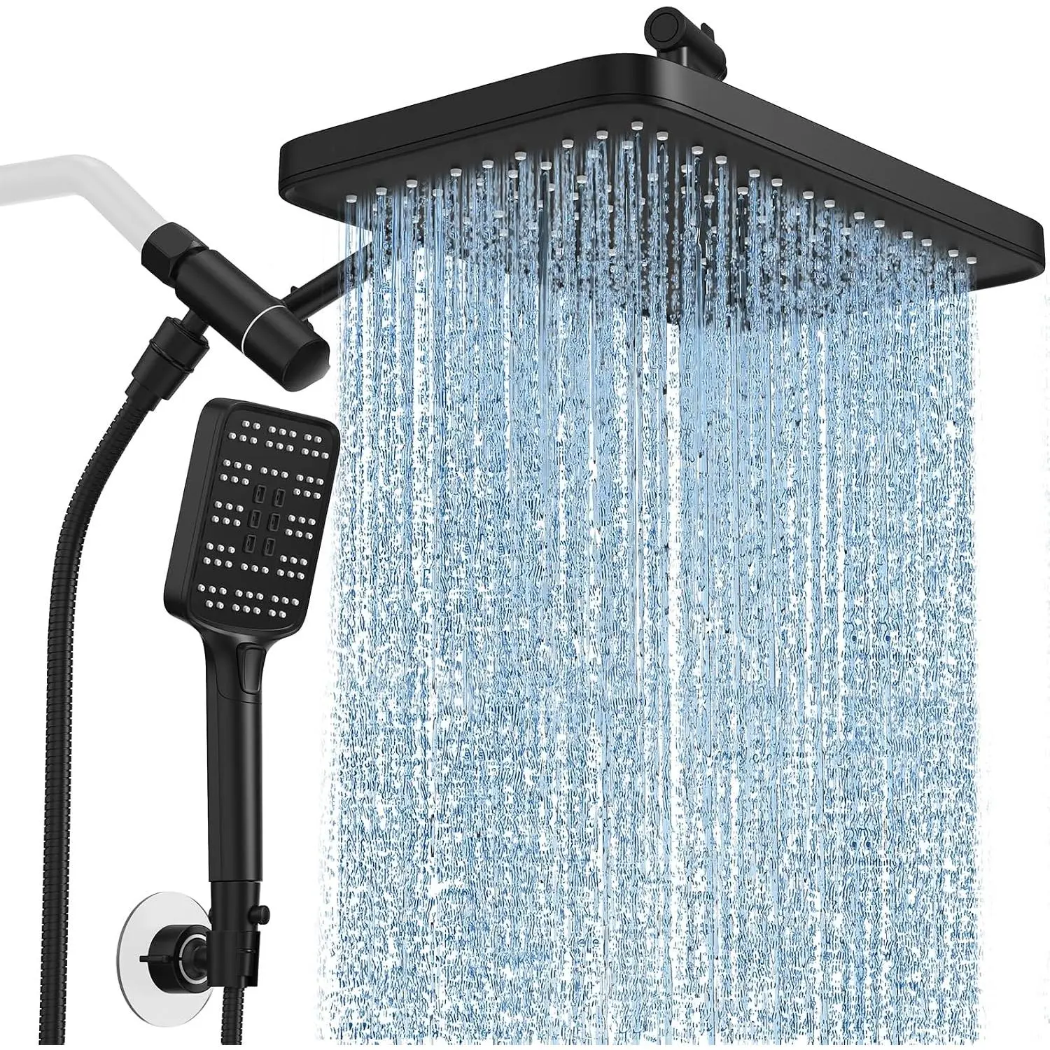 Rain Shower Head with Handheld Spray Combo Set, Adjustable 12" Rainfall Dual Shower Head, Double&Tandem Shower Head, Waterfall Showerhead Bathroom -Matte Black