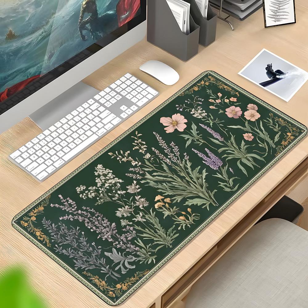 Floral Pattern Mouse Pad, Rectangle Gaming Mouse Pad, Non-Slip Rubber Base Mousepad, Office Desk Keyboard Mouse Mat for Home Office Game Room Desk, Office Girly Desk Accessories