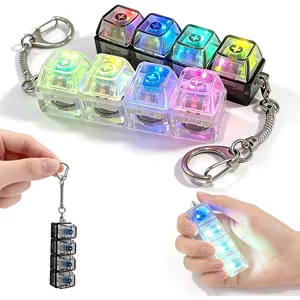 2 PCS Keyboard Fidget Toy with LED Light Keychain, Transparent Crystal Keycap Stress Relief Clicker, Mini Mechanical Button Sensory Toy for Anxiety Decompression, Portable Finger Clicker for Kids & Adults