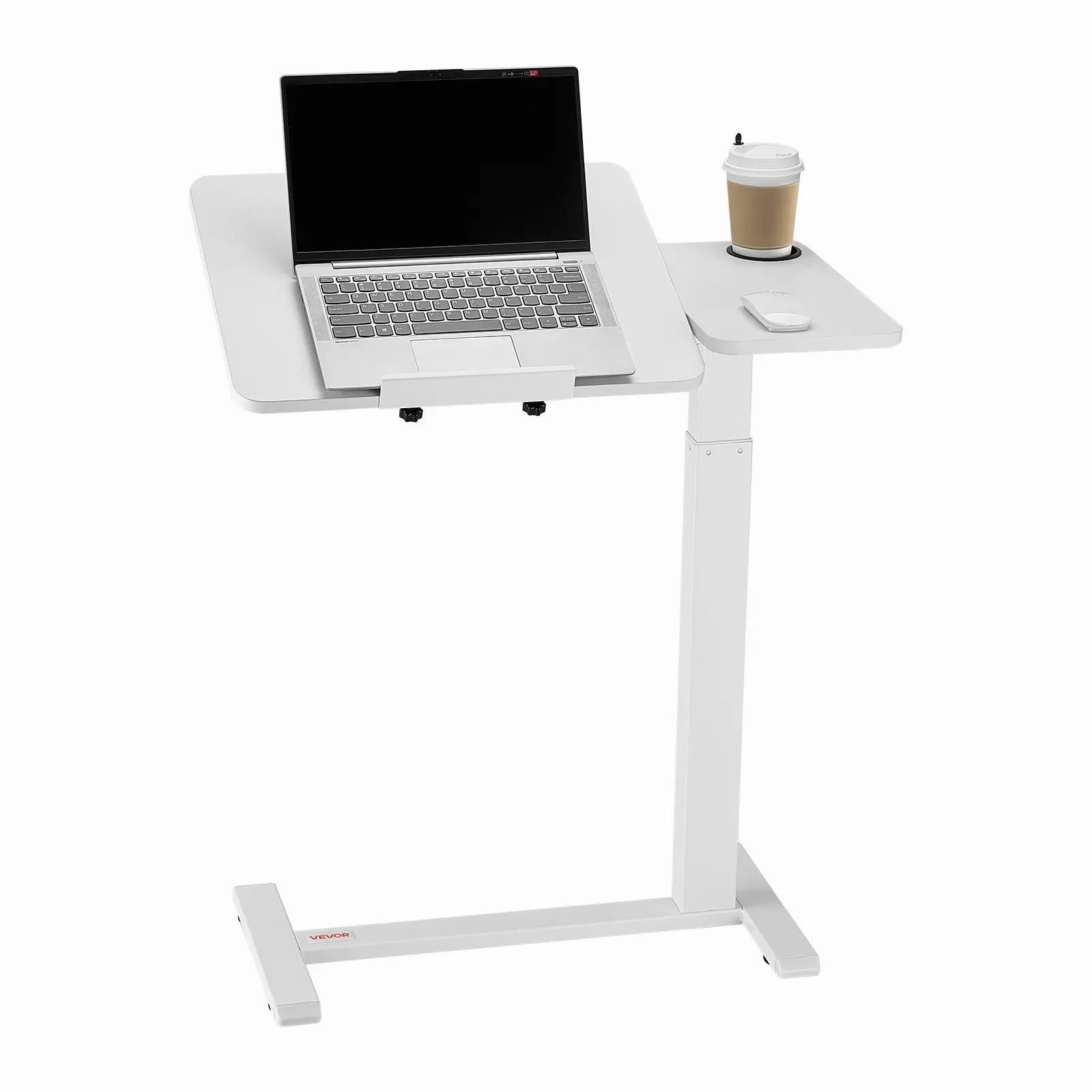 VEVOR Overbed Table, Mobile Bedside Table with Flip Desktop, 4 Hidden Rolling Wheels, Height & Angle Adjustable Rolling Laptop Desk with Cup Holder, Portable for Home, Office, Height Adjust