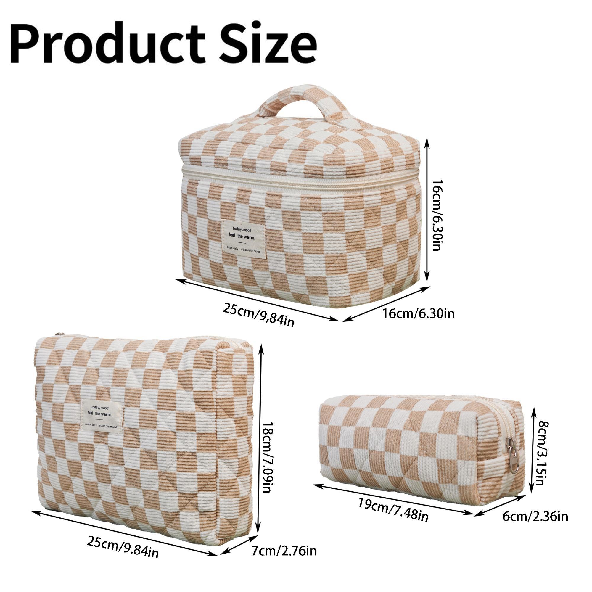 Checkerboard Pattern Makeup Bag Set, 3 Counts/set Large Capacity Travel Cosmetic Storage Bag, Zipper Makeup Organizer Pouch, Versatile Storage Bag for Travel, Gym, Office, Home