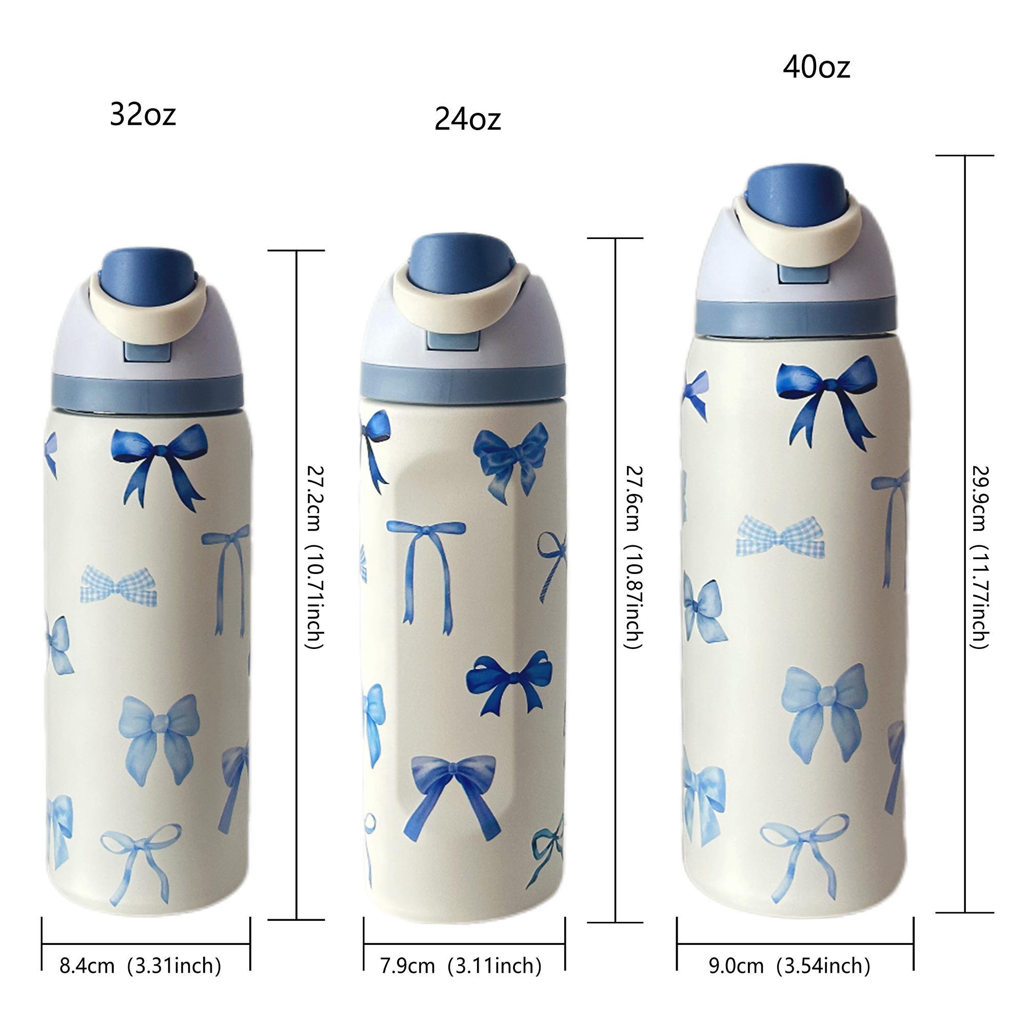 Bow Pattern Stainless Steel Vacuum Flask, 1 Count Portable Leakproof Traveler Tumbler Insulated Water Bottle with Straw, Summer Cool Drinking Cup for Home, Office, School and Outdoor Camping, Drinkware