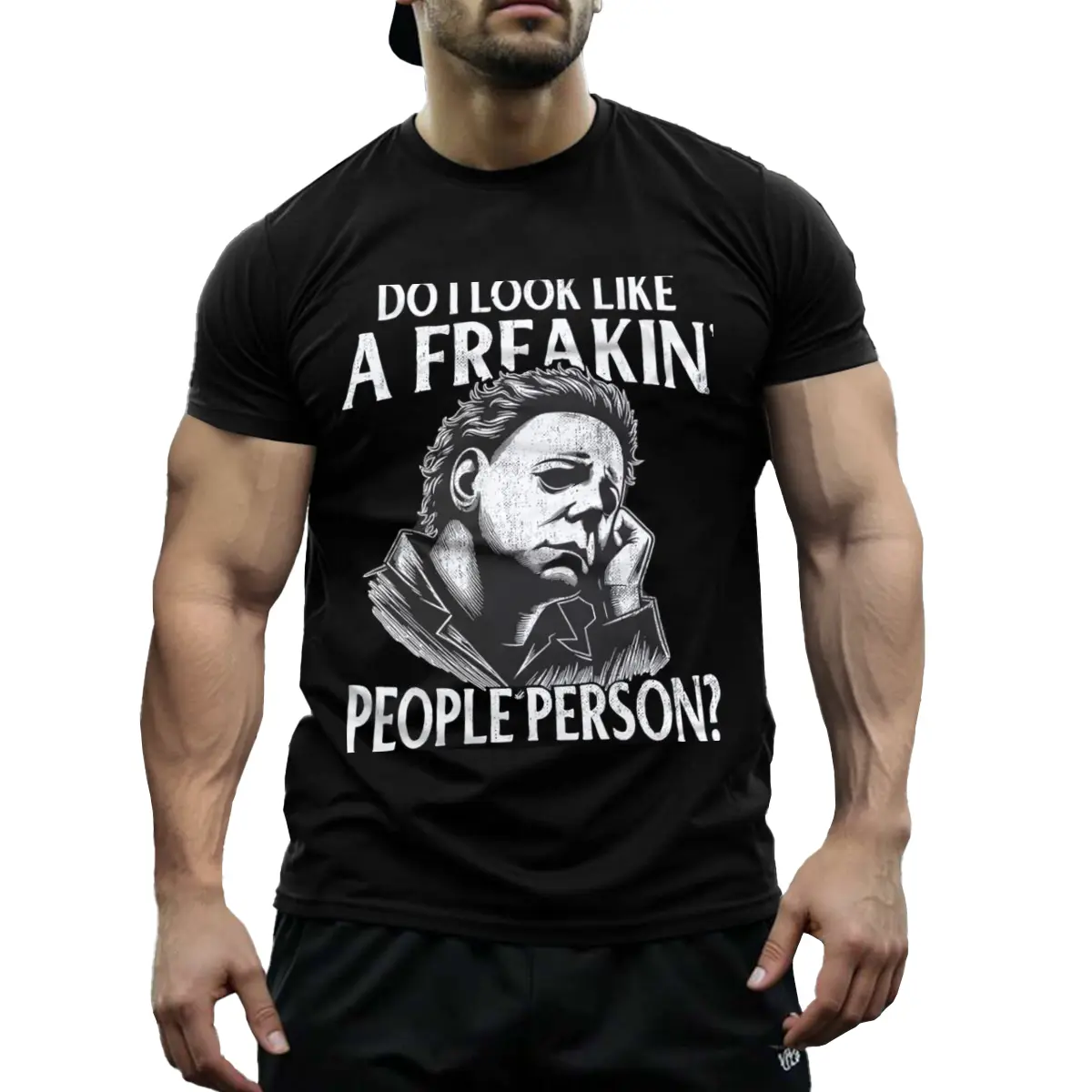 Halloween Michael Myers T-Shirt - "Do I Look Like A Freakin' People Person?" Graphic Tee, 100% Cotton Soft Breathable Crew Neck Short Sleeve, Regular Fit Casual Shirt for Adults, Horror Movie Fan Appa,ropa,fitness,camisas,frescas