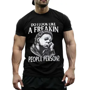Halloween Michael Myers T-Shirt - "Do I Look Like A Freakin' People Person?" Graphic Tee, 100% Cotton Soft Breathable Crew Neck Short Sleeve, Regular Fit Casual Shirt for Adults, Horror Movie Fan Appa