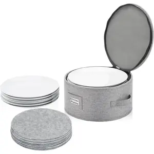 Storage Container for Dinner Plate - Fit plates up to 11.5" W - Includes 12 Thick Felt Dividers Hard Shell and Stackable with Padded Interior