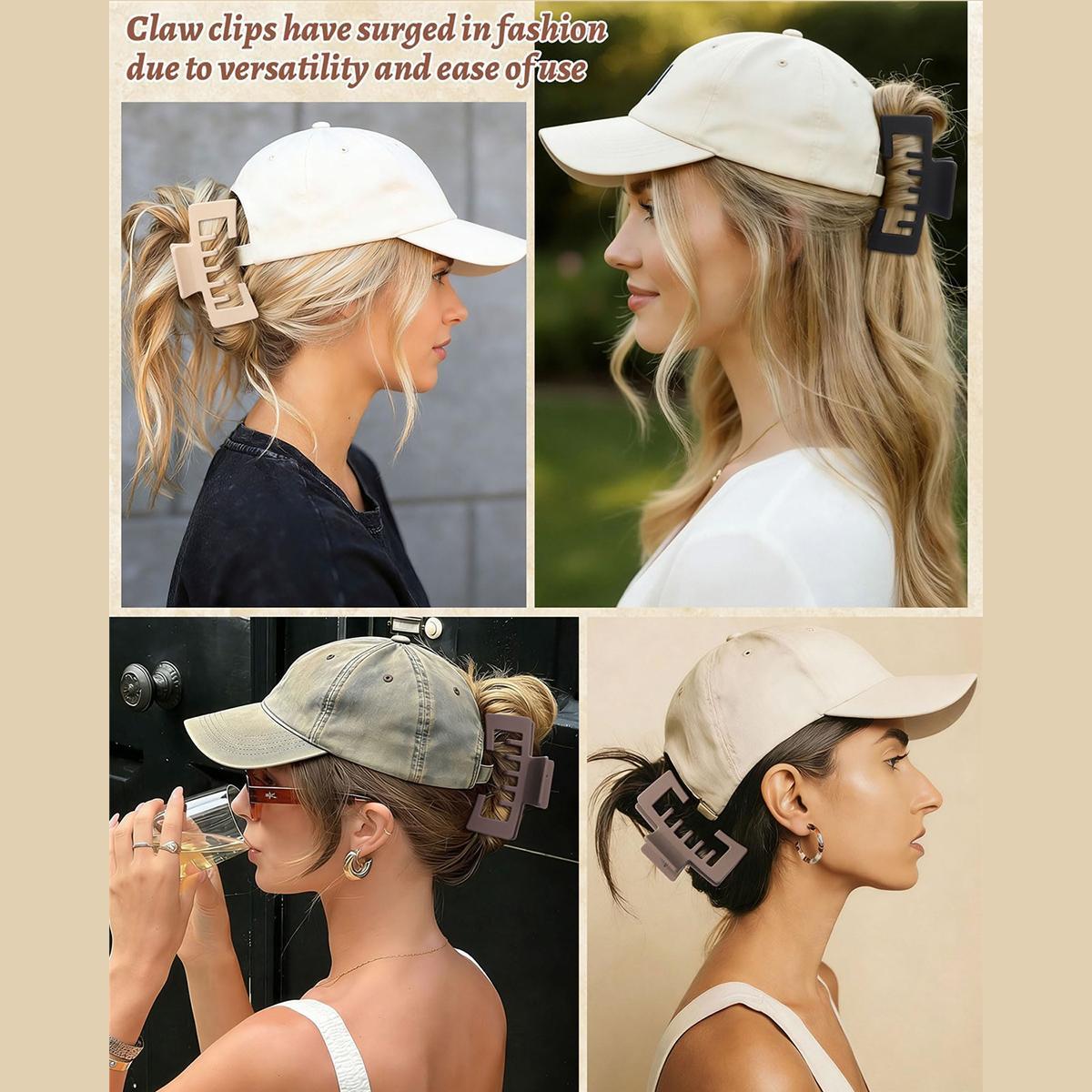 AWAYTR 4Pack Hat-Friendly Claw Clips for Baseball Caps Trucker Hat Hair Clips for Women Hair Claws Clips for Thick Hair Hat Hairstyles Gifts Hair Accessories