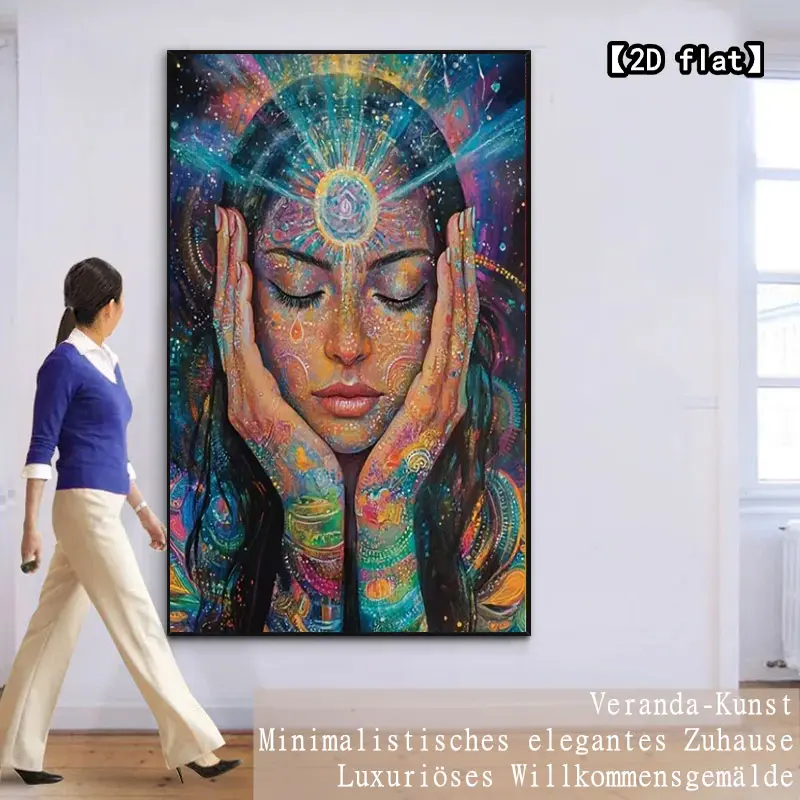 【2D flat】Colorful art portrait. 1 piece of 2D flat canvas art, suitable for living room, office, bedroom decoration, perfect room decoration - cafe decoration - birthday Halloween Christmas gifts