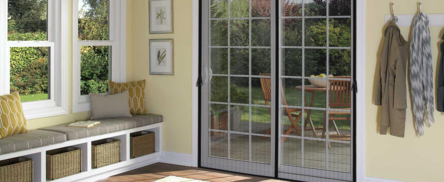 Magnetic Screen Door for 48 x 83 Inch French Door, Screen Itself Size: 50" x 84", Glass Sliding Door Heavy Duty Screen Door Mesh Curtain Keeps Bugs Out for Patio, Sliding Or Large Door