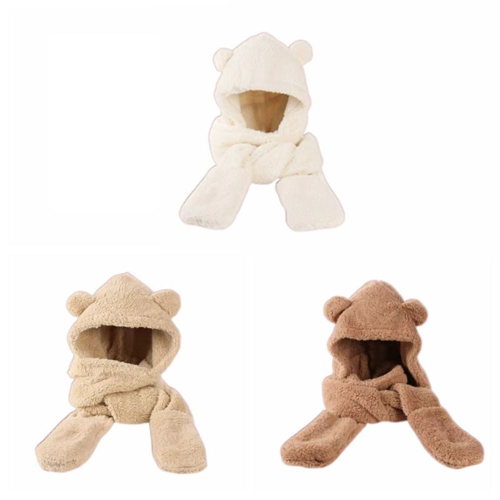 Unique 3 in 1 Bear Ear Plush Beanie Thickened Ear Protection Plush Scarf Hat Gloves Earmuffs Warm Fleece Scarves Hat Autumn