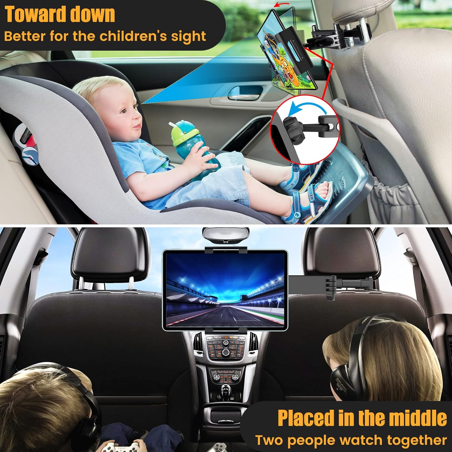Car Headrest Phone and Tablet Holder with 360° Rotating Extension Arm, Fits 4.7–11‑inch iPad and iPhone, Universal Travel Must-Have for Kids, Universal Smartphone Holder, Car Phone Mount, Car Cellphone Mount