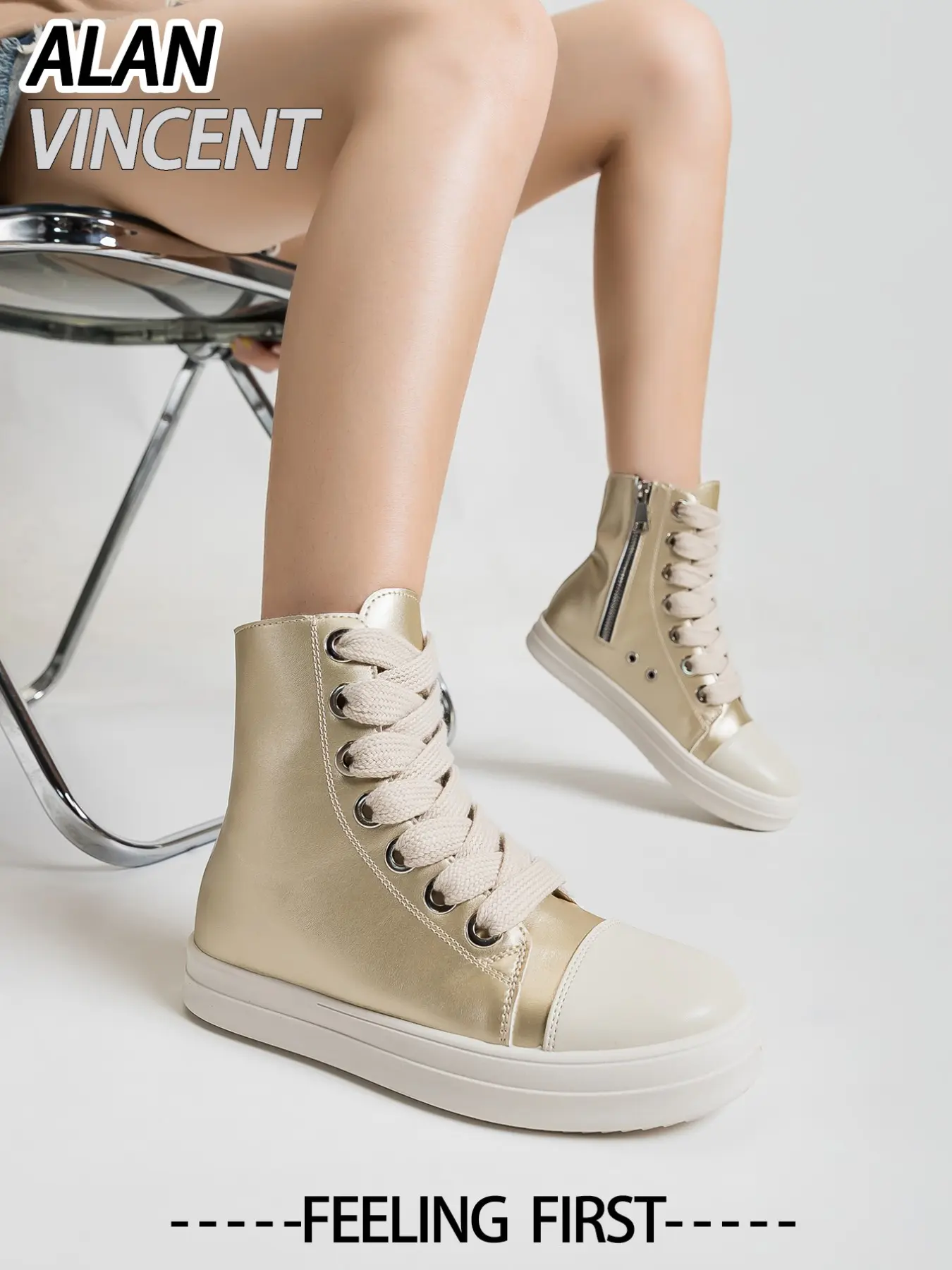 Women's Fashionable Lace Up High Top Sneakers, Casual Trendy Trainers, Casual Comfortable Sports Shoes for Daily Wear, Female All-match Round Toe Shoes for Daily Wear