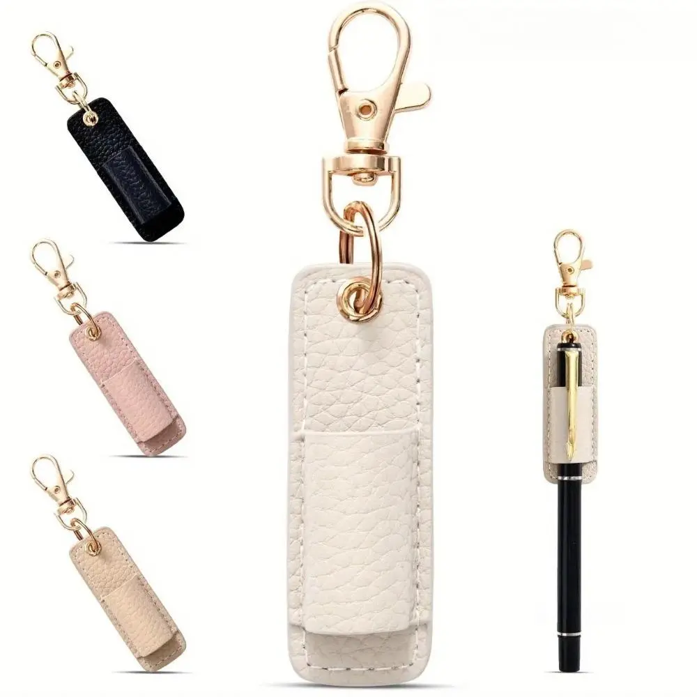 Durable Faux Leather Pen Sleeve, Mini & Lightweight Holder with Badge Clip & Keychain Buckle for Lanyards, Office & EDC Use