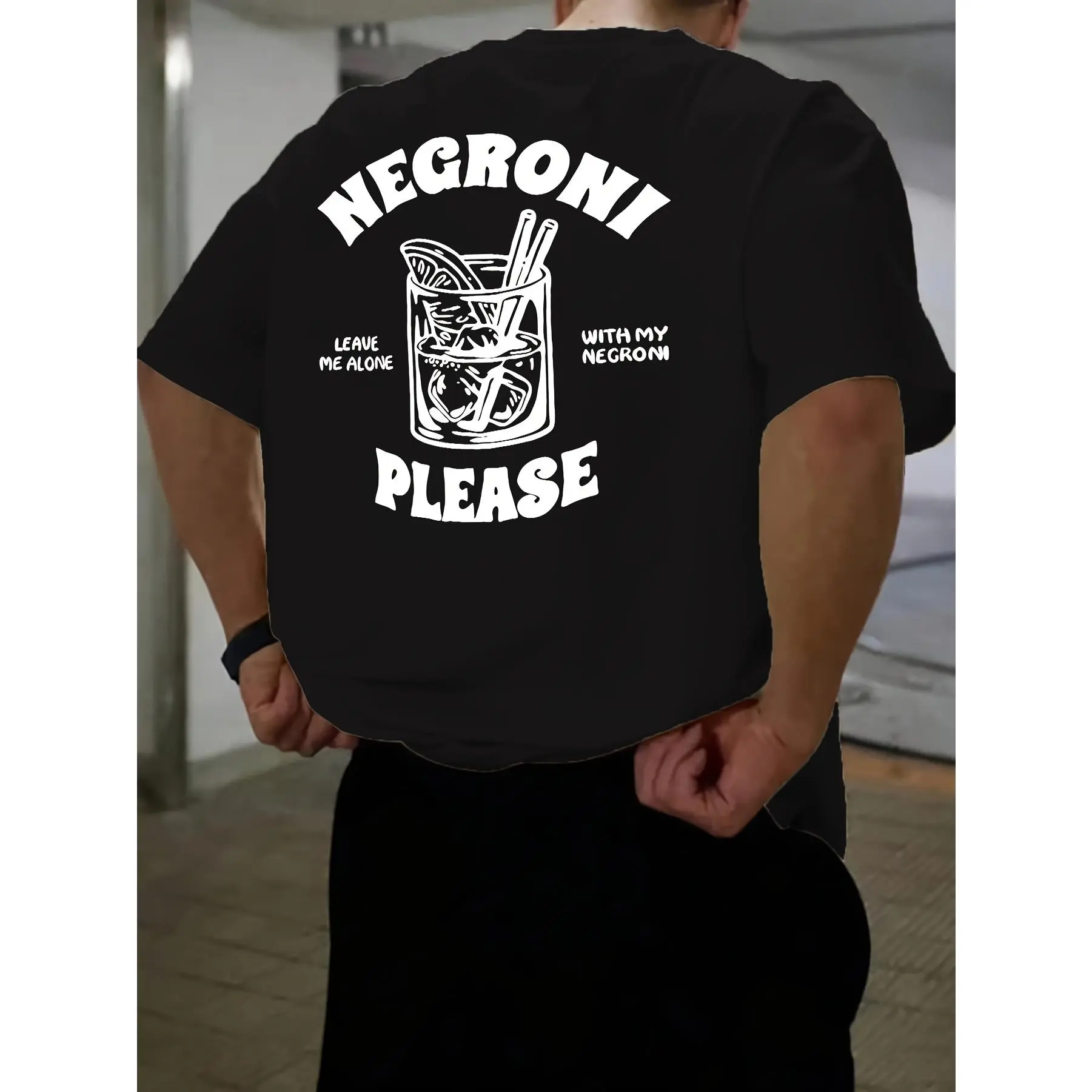 Negroni Please Cocktail Graphic T‑Shirt, Back & Chest Dual Print Funny Drinking Tee, Vintage Bar Art Top, Leave Me Alone With My Negroni Humor Slogan Oversized Casual T‑shirt For Men Women Party Daily Outfit