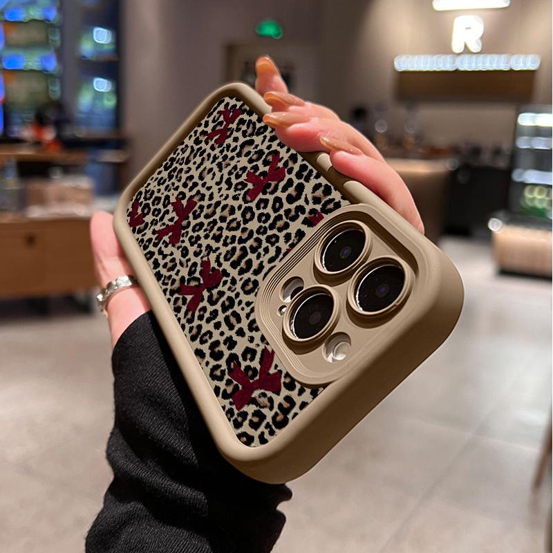 [Red Bow Phone Case] Leopard Print Red Bow  Anti-Drop Soft Case, Minimalist High-End Air Cushion Suitable for iPhone 17 E Air Pro ProMax iPhone16 15 14 Plus 13 12 Mini 11 X XS XR,  Couple'S  New Style, Anti-Drop, Matte, Unisex, Full Coverage, Soft Case