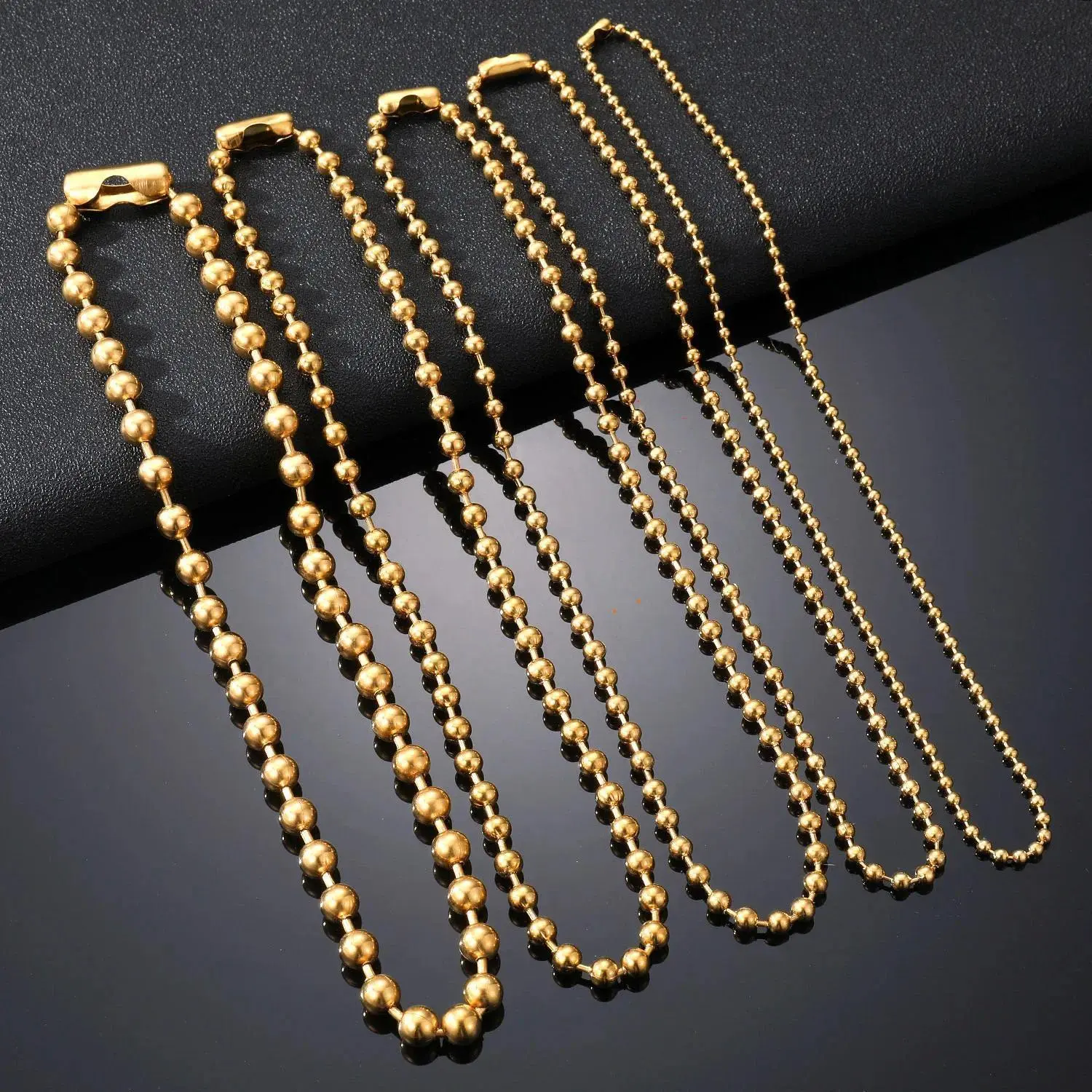 Classic Solid Smooth Round Balls Bead Chain Necklace - 3 Width Options, Adjustable, Anti-tarnish Stainless Steel, Gold/Silver, Smooth Finish, Casual Wear, Waterproof Chain Jewelry Necklaces, Couple Birthday Graduation Gift y2k accessories letter