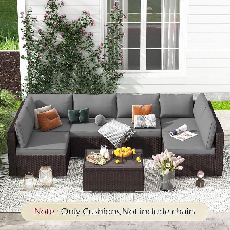 7-piece set Outdoor Replacement Cushions for Patio Furniture, Water-Repellent Sofa Cushions for 6-Seat Rattan Wicker Sectional Patio Conversation Sets, 14-Piece Cushions Set for Outdoor Couch